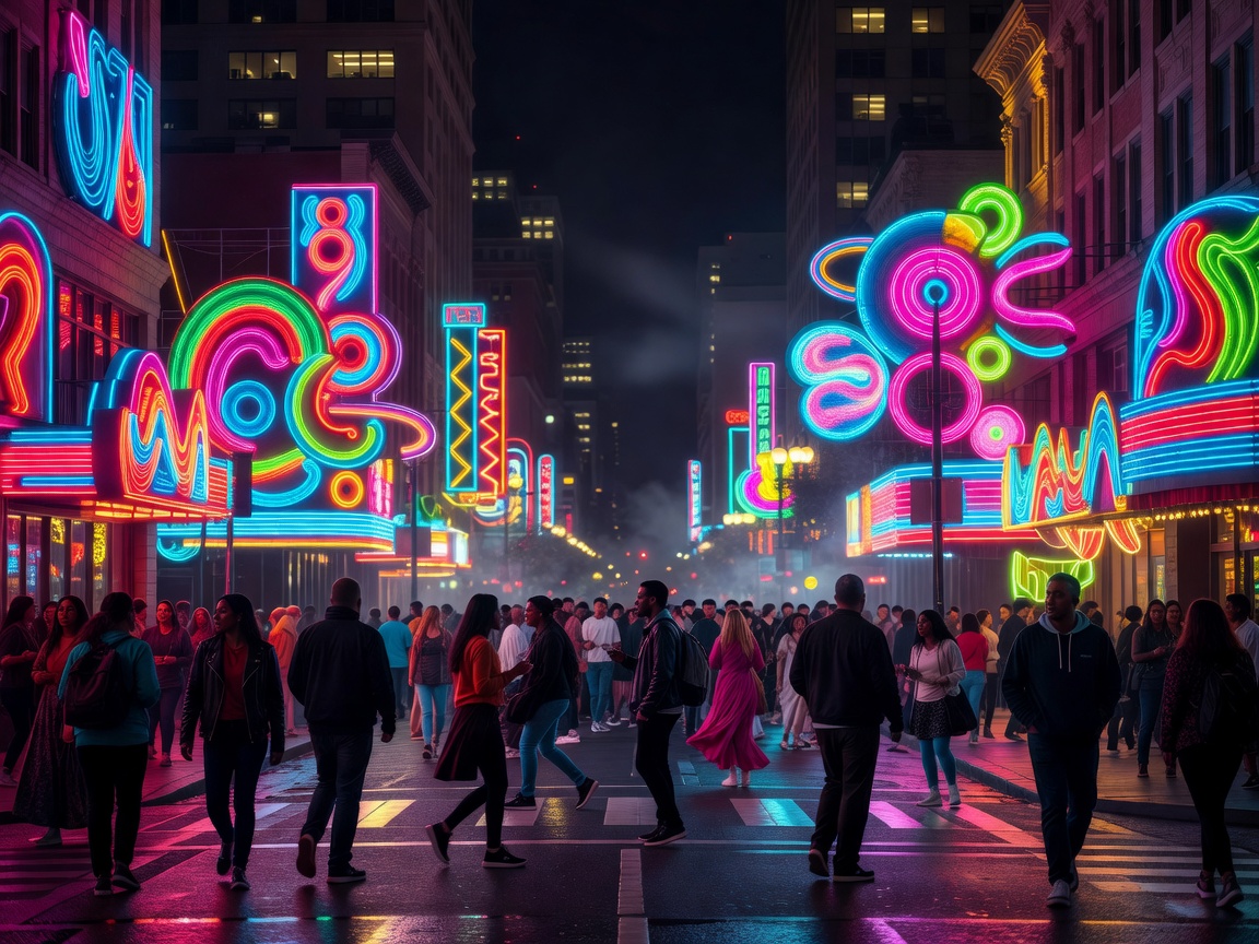 Vibrant downtown entertainment district filled with neon signs